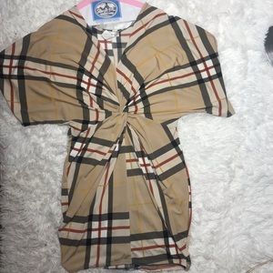 Plaid print twist front short dress